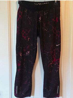 Nike Dri-FIT Women's Ankle Leggings Geometric Black/Purple Drawstring S